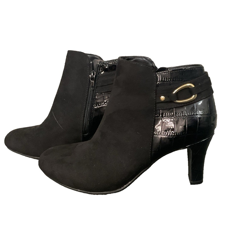NWOB KAREN SCOTT Women's Black Croc Embossed Franccess Heeled Booties US 7.5M